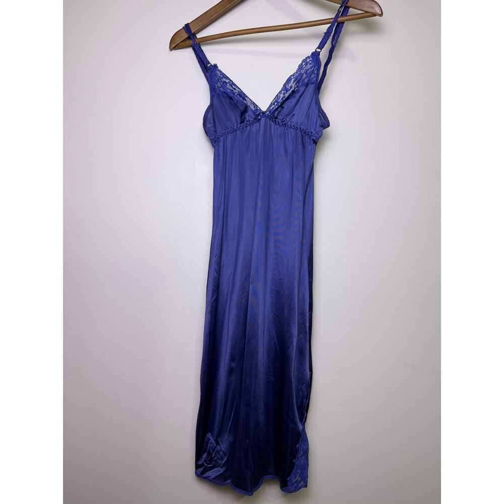 Vintage WARD Blue Lace Slip Dress | Size 32 | Sheer Nylon Nightgown - Picture 2 of 7